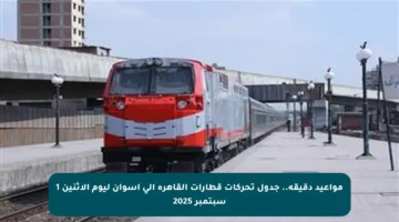 مواعيد دقيقة.. جدول تحركات قطارات القاهرة إلى أسوان ليوم الاثنين 1 سبتمبر 2025